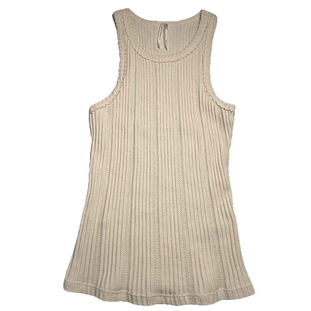 Anthropologie Sleeveless Knit Tank Sleeveless Ribbed Cream Colored Shirt Top XS